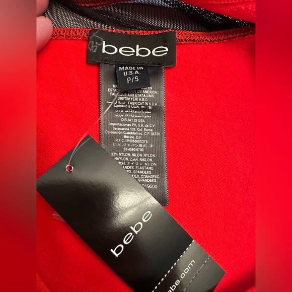 NWT BEBE Dress Bodycon One Shoulder Red Black Mesh Sheer Size Small Petite - Picture 3 of 10